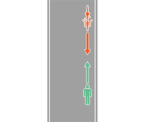 自転車と歩行者の道路右側端での事故